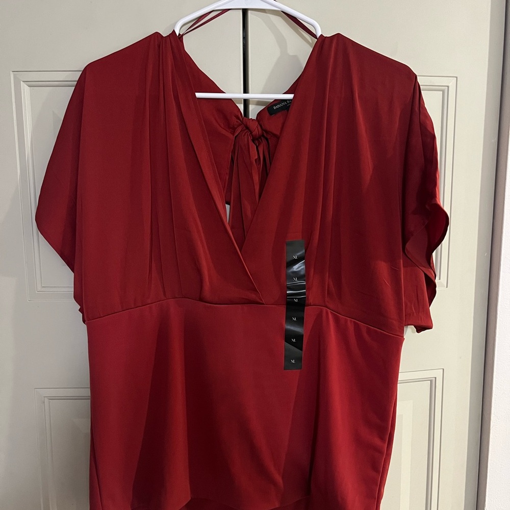 Banana Republic Red Wrap Tie Front Blouse